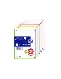 Recambio oxford din a4 20050 hojas gratis cuadro 5 mm 4 taladros con banda 5 colores vivos