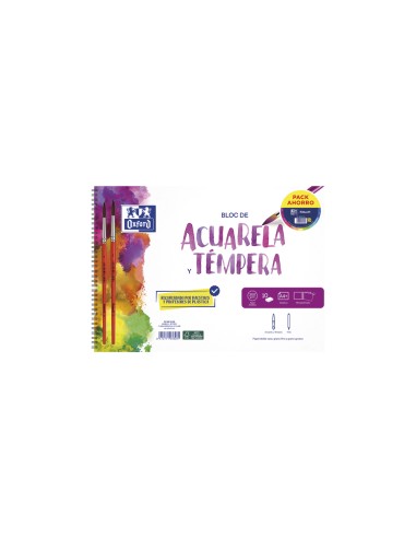 Bloc de dibujo oxford acuarela espiral din a4 10 hojas microperforado con pinceles