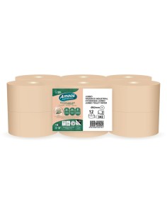 Papel higienico amoos naturally jumbo professional 2 capas pasta cruda paquete de 6 rollos 120 m