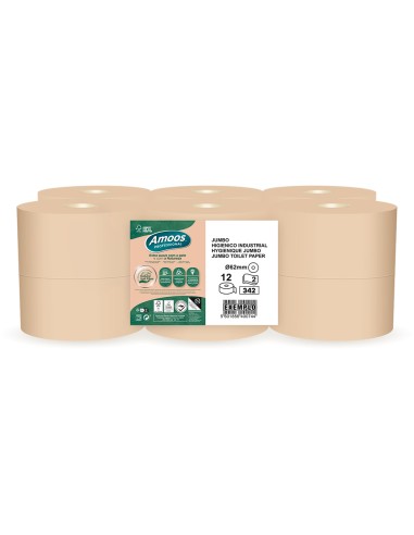 Papel higienico amoos naturally jumbo professional 2 capas pasta cruda paquete de 6 rollos 120 m