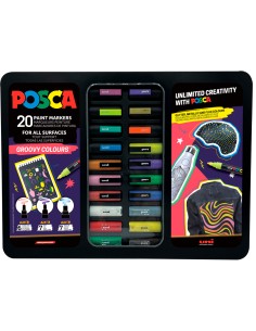 Rotulador uni posca groovy colours marcador de pintura punta conica maletin metalico de 20 unidades colores