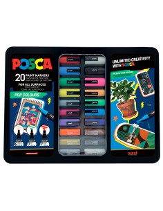 Rotulador uni posca pop colours marcador de pintura punta conica maletin metalico de 20 unidades colores
