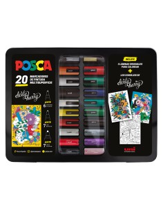 Rotulador uni posca dirty harry marcador de pintura punta conica maletin metalico de 20 unidades colores