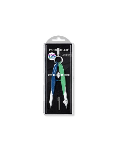 Compas staedtler micrometrico mars 556 azul verde con husillo y rueda central