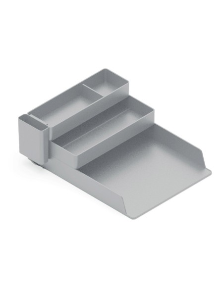 Bandeja sobremesa plastico q connect organizador de escritorio con 4 departamentos color gris