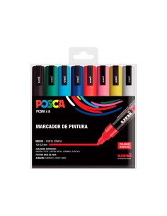Rotulador uni posca pc 5m 8c marcador de pintura punta conica 18 25 mm estuche de 8 unidades colores basicos