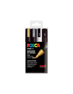 Rotulador uni posca pc 5m 4c marcador de pintura punta conica 18 25 mm gswb estuche de 4 unidades