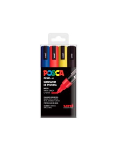 Rotulador uni posca pc 5m 4c marcador de pintura punta conica 18 25 mm estuche de 4 unidades colores basicos