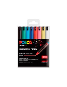 Rotulador uni posca pc1mr 8c marcador de pintura punta extrafina 07 mm estuche de 8 unidades colores basicos