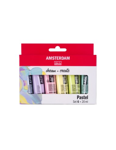 Pintura acrilica amsterdam 20 ml caja de 6 colores pastel