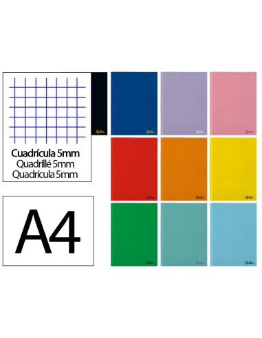 Libreta liderpapel smart a4 48 hojas 75g m2 cuadro 5mm con margen colores surtidos