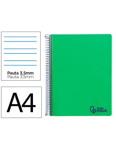 Cuaderno espiral liderpapel a4 wonder tapa plastico 80h 90gr pauta ancha 35mm con margen color verde oscuro