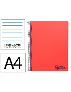 Cuaderno espiral liderpapel a4 wonder tapa plastico 80h 90gr pauta ancha 35mm con margen color rojo