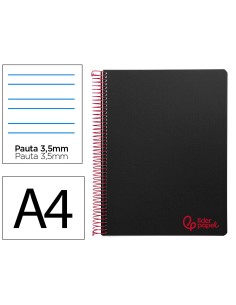 Cuaderno espiral liderpapel a4 wonder tapa plastico 80h 90gr pauta ancha 35mm con margen color negro