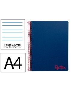 Cuaderno espiral liderpapel a4 wonder tapa plastico 80h 90gr pauta ancha 35mm con margen color azul marino