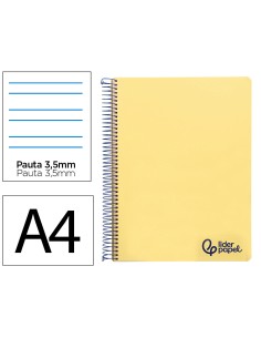 Cuaderno espiral liderpapel a4 wonder tapa plastico 80h 90gr pauta ancha 35mm con margen color amarillo