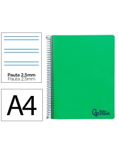 Cuaderno espiral liderpapel a4 wonder tapa plastico 80h 90gr pauta estrecha 25mm con margen color verde oscuro