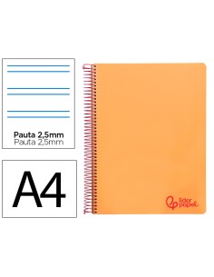 Cuaderno espiral liderpapel a4 wonder tapa plastico 80h 90gr pauta estrecha 25mm con margen color naranja