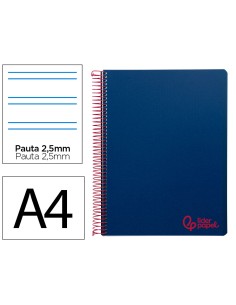 Cuaderno espiral liderpapel a4 wonder tapa plastico 80h 90gr pauta estrecha 25mm con margen color azul marino