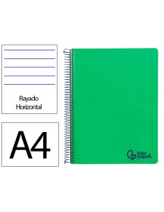Cuaderno espiral liderpapel a4 wonder tapa plastico 80h 90gr rayado horizontal con margen color verde oscuro