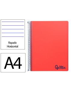 Cuaderno espiral liderpapel a4 wonder tapa plastico 80h 90gr rayado horizontal con margen color rojo
