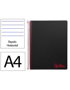 Cuaderno espiral liderpapel a4 wonder tapa plastico 80h 90gr rayado horizontal con margen color negro