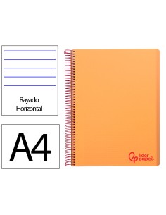 Cuaderno espiral liderpapel a4 wonder tapa plastico 80h 90gr rayado horizontal con margen color naranja