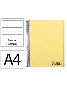 Cuaderno espiral liderpapel a4 wonder tapa plastico 80h 90gr rayado horizontal con margen color amarillo