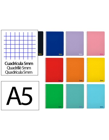 Cuaderno espiral liderpapel a5 micro smart tapa blanda 80h 75gr cuadro 5mm doble margen 6 taladros colores
