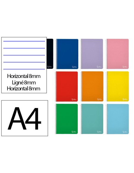Cuaderno espiral liderpapel din a4 witty tapa dura 80h 90gr rayado horizontal 8mm con margen colores surtidos