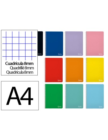 Cuaderno espiral liderpapel din a4 witty tapa dura 80h 90gr cuadro 8mm con margen colores surtidos