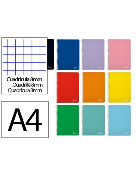 Cuaderno espiral liderpapel din a4 witty tapa dura 80h 90gr cuadro 8mm con margen colores surtidos