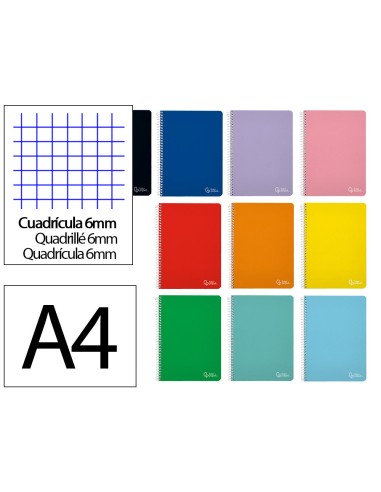 Cuaderno espiral liderpapel din a4 witty tapa dura 80h 90gr cuadro 6mm con margen colores surtidos