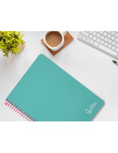 Cuaderno espiral liderpapel din a4 witty tapa dura 80h 90gr cuadro 4mm con margen color turquesa
