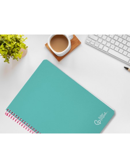 Cuaderno espiral liderpapel din a4 witty tapa dura 80h 90gr cuadro 4mm con margen color turquesa