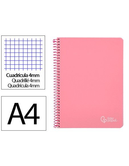 Cuaderno espiral liderpapel din a4 witty tapa dura 80h 90gr cuadro 4mm con margen color rosa