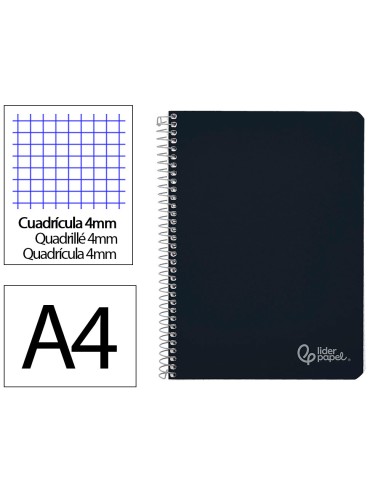 Cuaderno espiral liderpapel din a4 witty tapa dura 80h 90gr cuadro 4mm con margen color negro