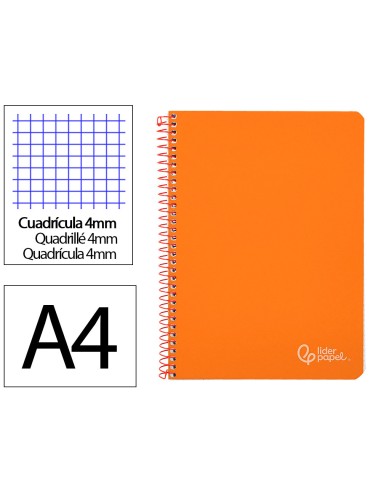 Cuaderno espiral liderpapel din a4 witty tapa dura 80h 90gr cuadro 4mm con margen color naranja