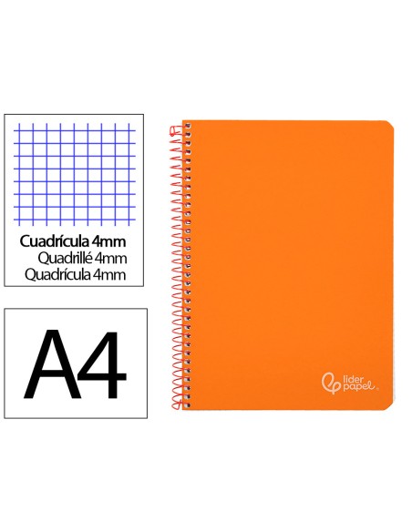 Cuaderno espiral liderpapel din a4 witty tapa dura 80h 90gr cuadro 4mm con margen color naranja