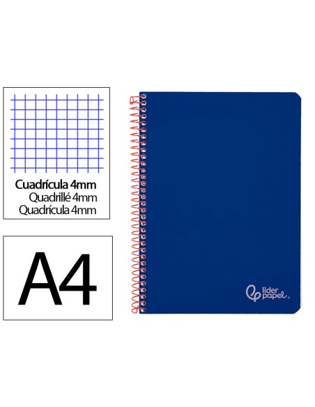 Cuaderno espiral liderpapel din a4 witty tapa dura 80h 90gr cuadro 4mm con margen color azul oscuro