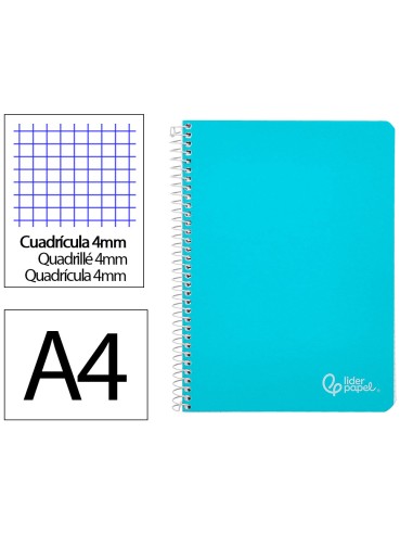 Cuaderno espiral liderpapel din a4 witty tapa dura 80h 90gr cuadro 4mm con margen color celeste