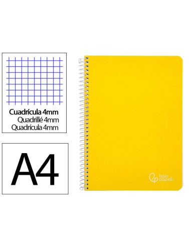 Cuaderno espiral liderpapel din a4 witty tapa dura 80h 90gr cuadro 4mm con margen color amarillo