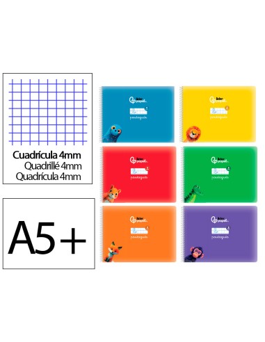 Libreta liderpapel pautaguia tapa cartoncillo 32h din a5 75gr cuadriculado pautado 4mm apaisada con margen 6 colores