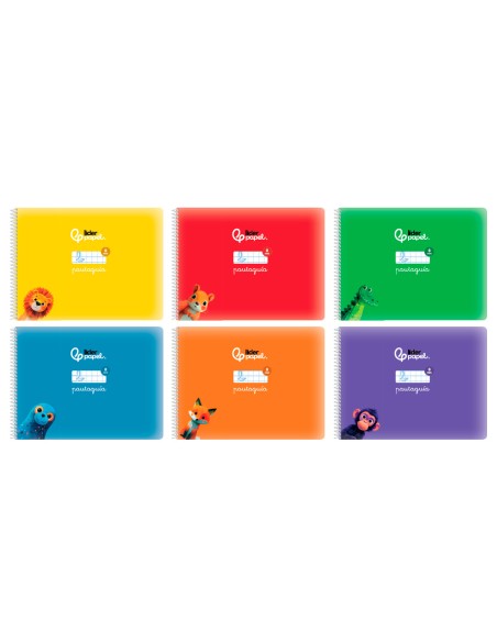 Libreta liderpapel pautaguia tapa cartoncillo 32h din a5 75gr cuadriculado pautado 4mm apaisada con margen 6 colores