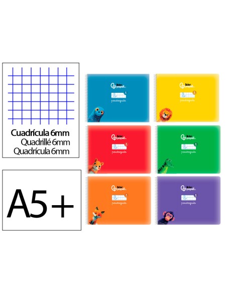 Libreta liderpapel pautaguia tapa cartoncillo 32h din a5 75gr cuadriculado pautado 6mm apaisada con margen 6 colores