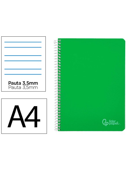 Cuaderno espiral liderpapel din a4 witty tapa dura 80h 90gr pauta 35mm con margen color verde
