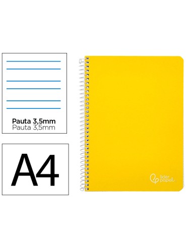 Cuaderno espiral liderpapel din a4 witty tapa dura 80h 90gr pauta 35mm con margen color amarillo