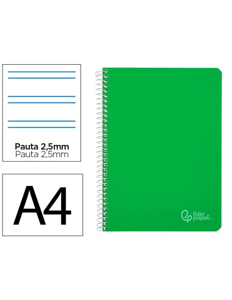 Cuaderno espiral liderpapel din a4 witty tapa dura 80h 90gr pauta 25mm con margen color verde
