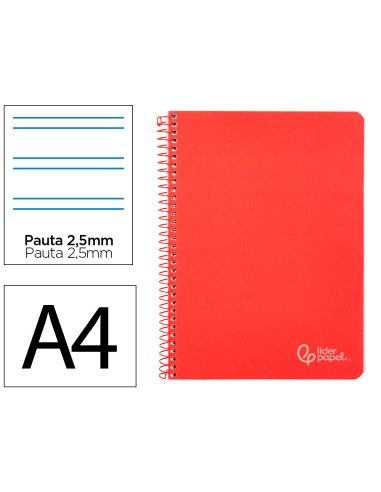 Cuaderno espiral liderpapel din a4 witty tapa dura 80h 90gr pauta 25mm con margen color rojo
