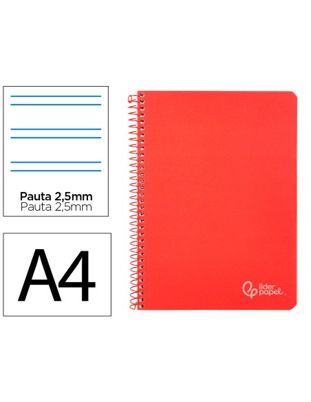 Cuaderno espiral liderpapel din a4 witty tapa dura 80h 90gr pauta 25mm con margen color rojo